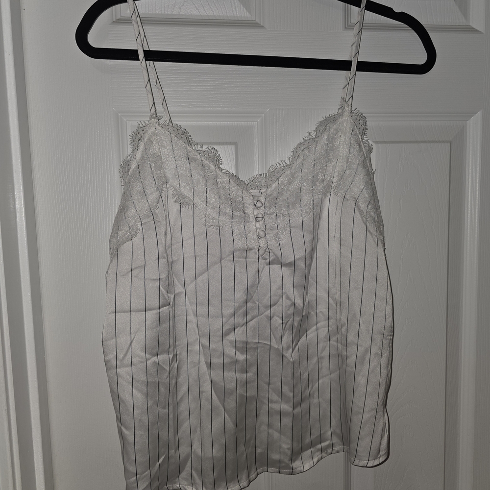 Abercrombie & Fitch White Lace Striped Top